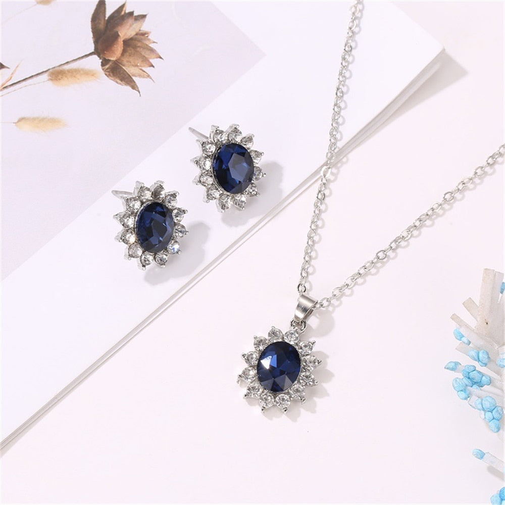 Peris Gems 2pc-Blue Double Heart Necklace Earrings Bracelet Jewelry Set SHEIN Amazon Temu