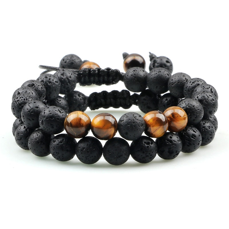 Peris Gems 2pcs 10 Black Lava Stone Bracelets | Braided Charm Beads Bracelet SHEIN Amazon Temu