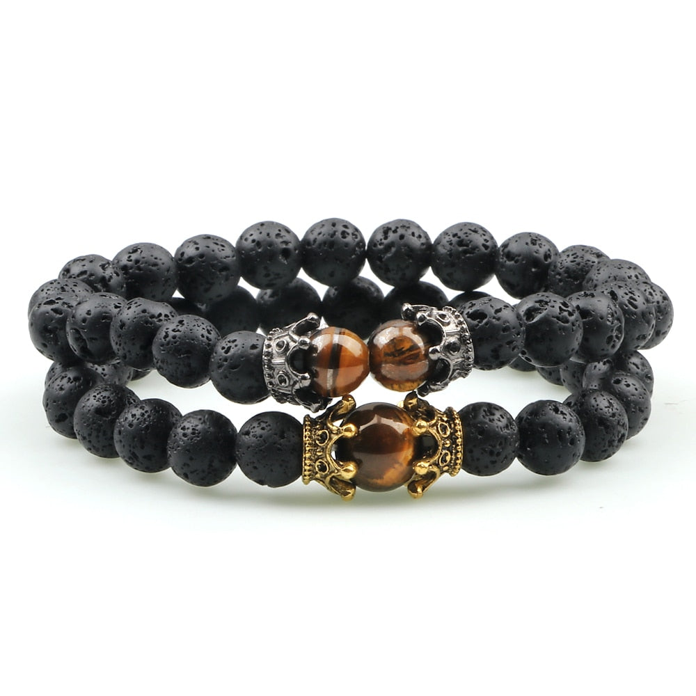Peris Gems 2pcs 2 Black Lava Stone Bracelets | Braided Charm Beads Bracelet SHEIN Amazon Temu