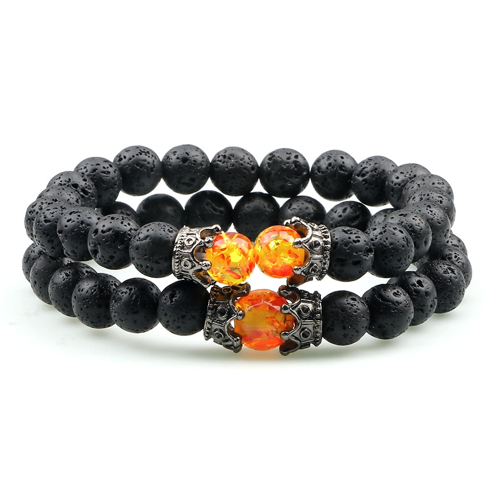 Peris Gems 2pcs 3 Black Lava Stone Bracelets | Braided Charm Beads Bracelet SHEIN Amazon Temu