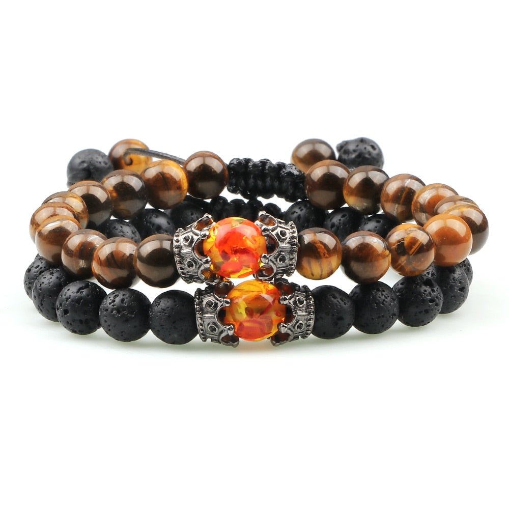 Peris Gems 2pcs 5 Black Lava Stone Bracelets | Braided Charm Beads Bracelet SHEIN Amazon Temu