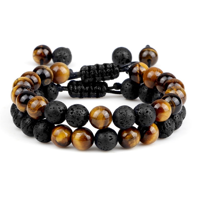 Peris Gems 2pcs 9 Black Lava Stone Bracelets | Braided Charm Beads Bracelet SHEIN Amazon Temu