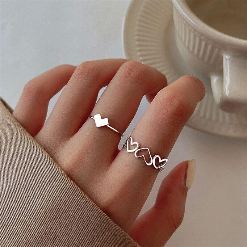 Peris Gems 2PCS Heart Hollow 2pc-7pc Silver and Gold Rings Collection for Women Silver and Gold Metal Rings for Women | 2-7pc SHEIN Amazon Temu