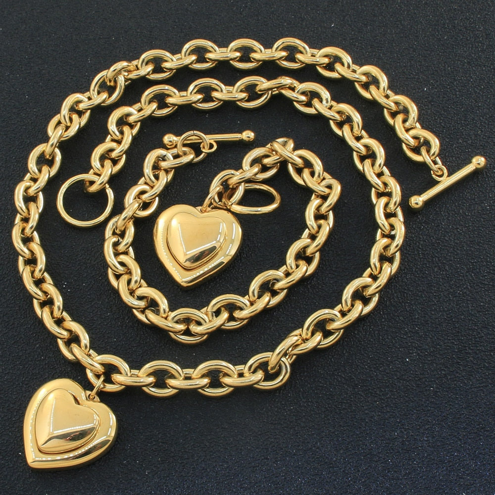 Peris Gems 3 / 45cm Gold and Silver Heart Bracelet + Necklace Set for Women | Stainless Steel Gold and Silver Heart Bracelet + Necklace Set for Women SHEIN Amazon Temu