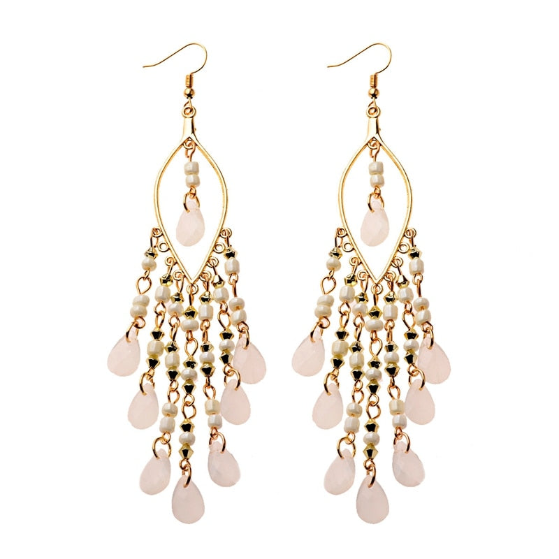 Peris Gems 3 Gold Beaded Long Tassel Earrings for Women | Crystal Dangle Earrings SHEIN Amazon Temu