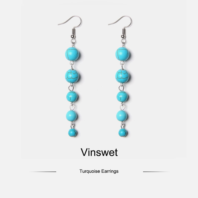 Peris Gems 3 Turquoises Long Beads Tassel Earrings for Women SHEIN Amazon Temu