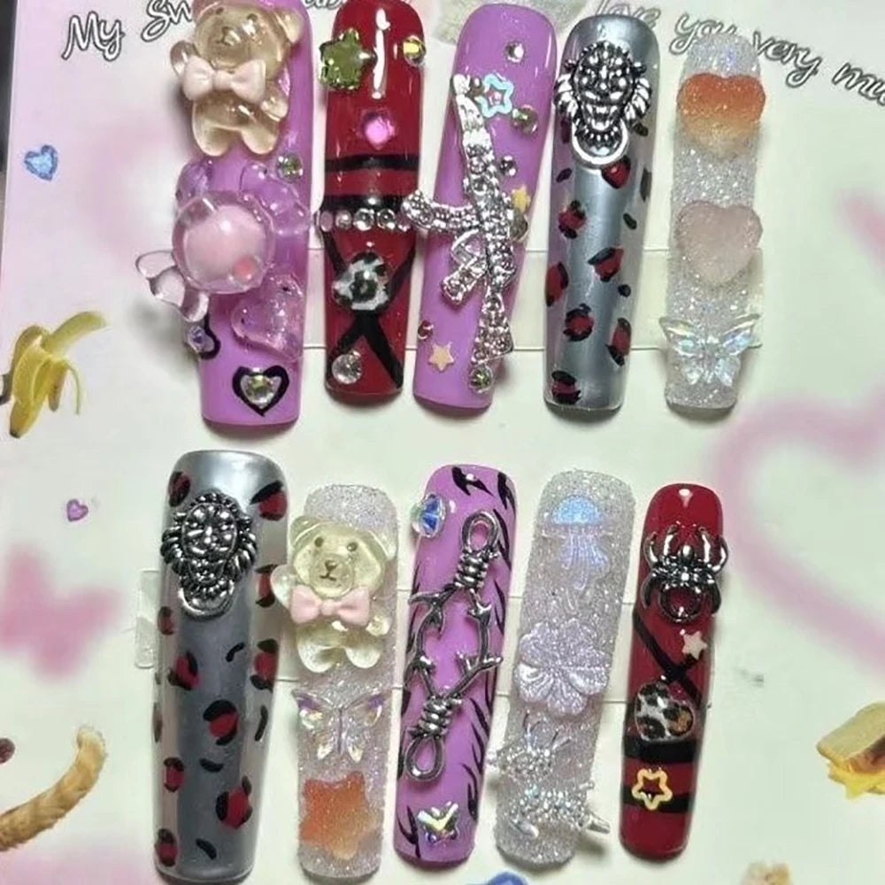 Peris Gems 3 / XS-14-10-11-10-8 10Pcs Y2K Heavy Industry Sanrio Hello Kitty Handmade Fake Nail 3D Metal Handcuffs Butterfly Long Square Xl Full Fake Nail 10Pcs Y2K Heavy Industry Sanrio Hello Kitty Handmade Fake Nail 3D Metal Handcuffs Butterfly Long Square Xl Full Fake Nail SHEIN Amazon Temu