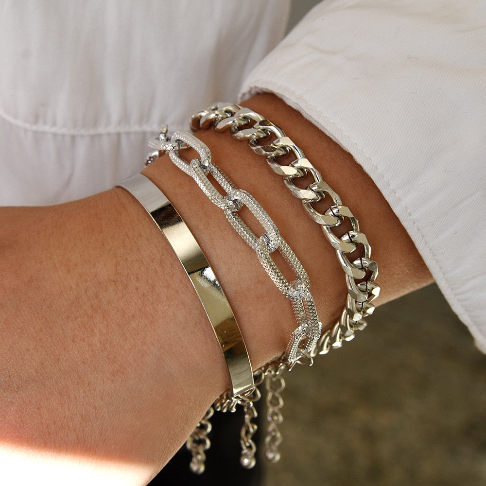 Peris Gems 33 Thick Chain-Link Bangle Bracelets for Women | 3pc Snake Chain SHEIN Amazon Temu