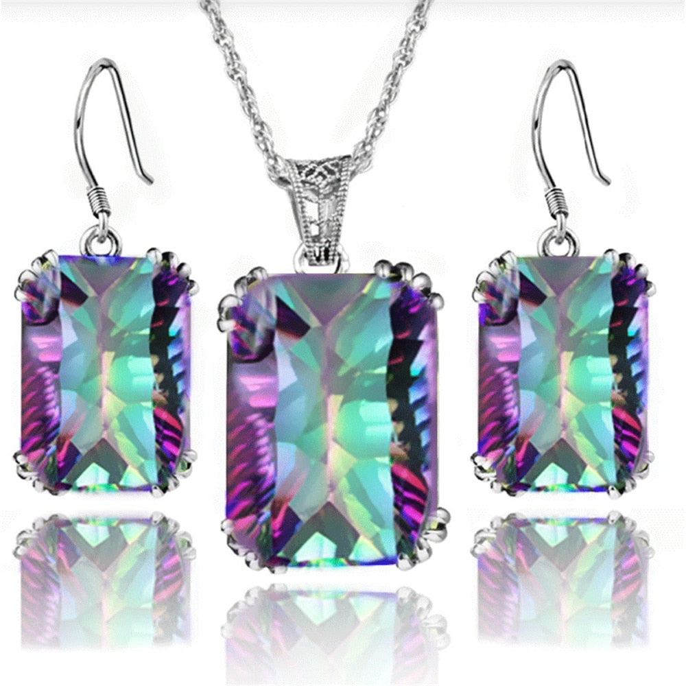 Peris Gems 3pc-Rainbow Double Heart Necklace Earrings Bracelet Jewelry Set SHEIN Amazon Temu
