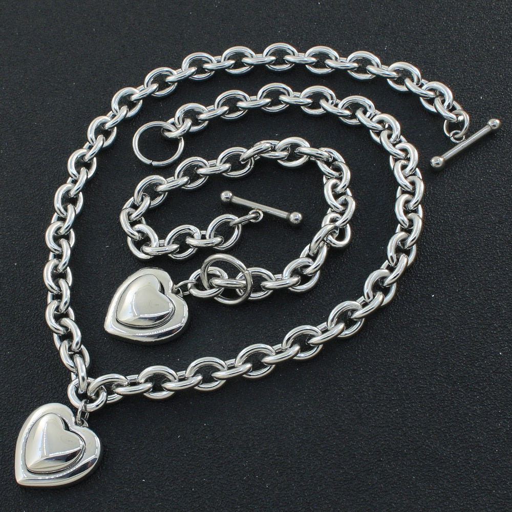 Peris Gems 4 / 45cm Gold and Silver Heart Bracelet + Necklace Set for Women | Stainless Steel Gold and Silver Heart Bracelet + Necklace Set for Women SHEIN Amazon Temu