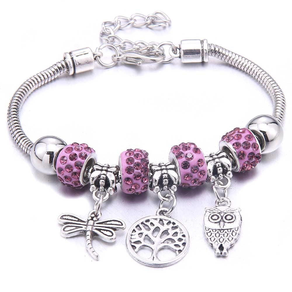Peris Gems 4 Bead Purple Dragonfly & Owl Pendants Crystal Charm Bracelets | Beads Bracelet for Women Dragonfly & Owl Pendants Crystal Charm Bracelets SHEIN Amazon Temu