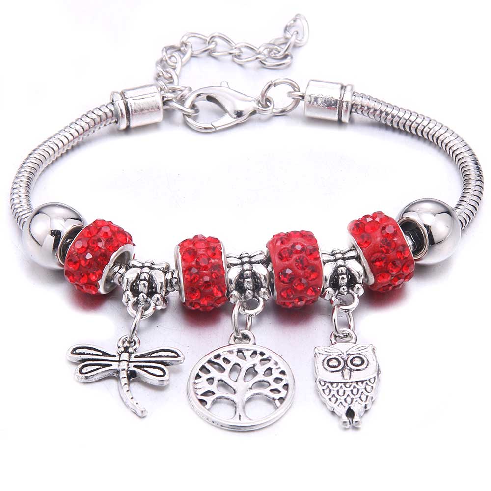 Peris Gems 4 Bead Red Dragonfly & Owl Pendants Crystal Charm Bracelets | Beads Bracelet for Women SHEIN Amazon Temu