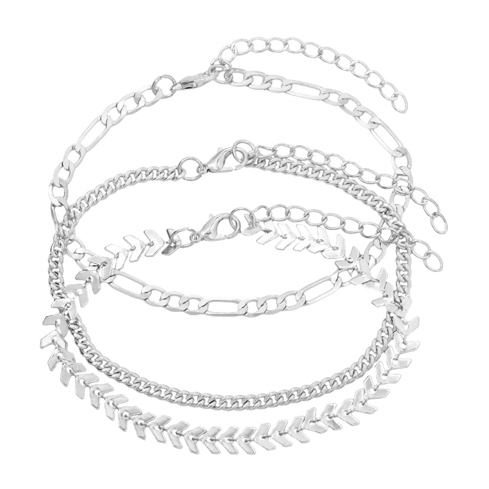 Peris Gems 4 Boho 3pc Cuban Chain Silver Anklets for Women SHEIN Amazon Temu