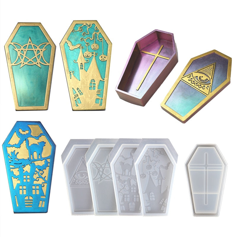 Peris Gems 4 covers and 1 base DIY Crystal Epoxy Resin Halloween Coffin Storage Box Silicone Mold DIY Crystal Epoxy Resin Halloween Coffin Storage Silicone SHEIN Amazon Temu