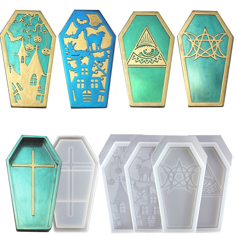 Peris Gems 4 covers and 1 base DIY Crystal Epoxy Resin Halloween Coffin Storage Box Silicone Mold DIY Crystal Epoxy Resin Halloween Coffin Storage Silicone SHEIN Amazon Temu