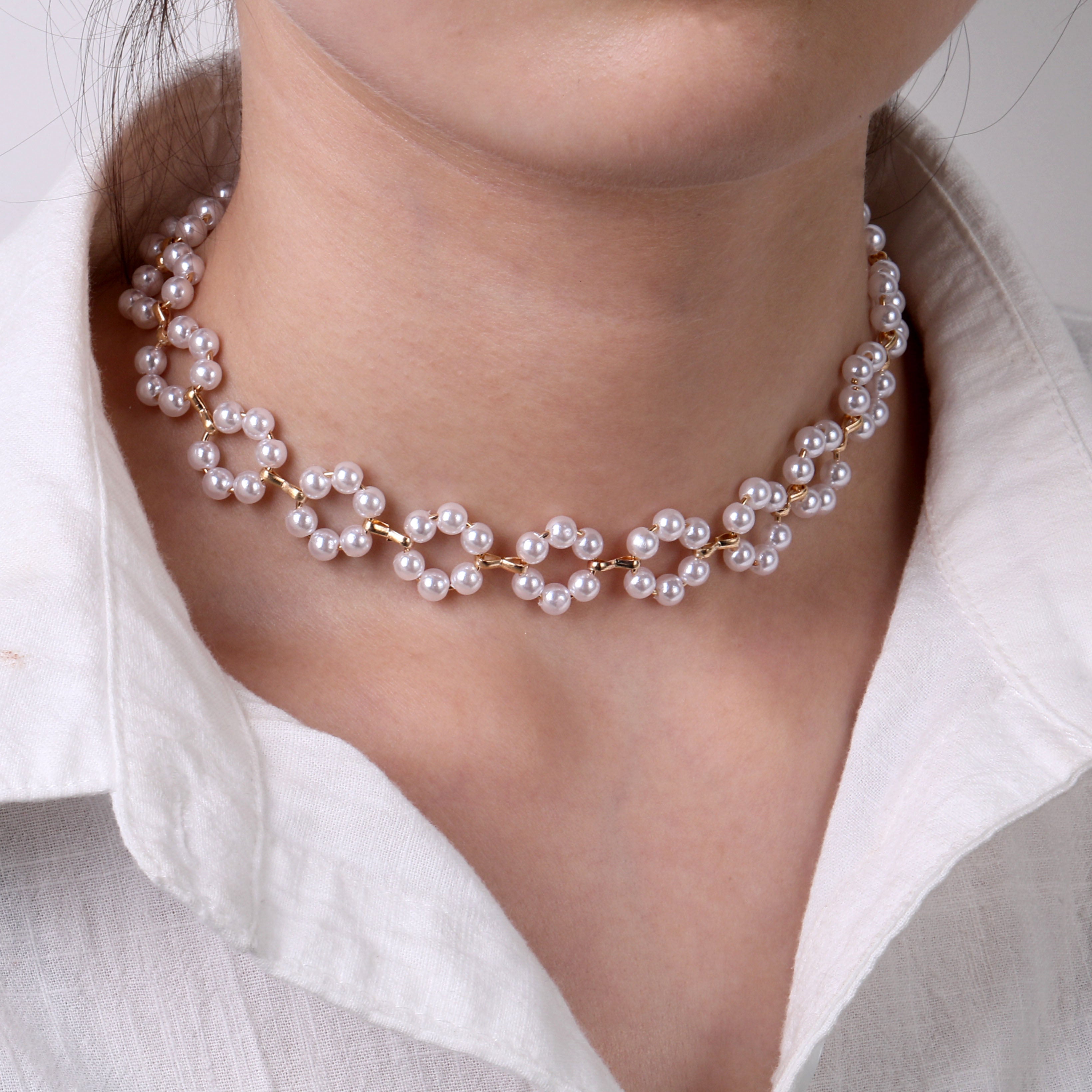 Peris Gems 4 Dainty Pearl Flower Choker Necklace for Women | Gold Pearl Necklaces Dainty Pearl Flower Choker Necklace for Women Gold Necklaces SHEIN Amazon Temu