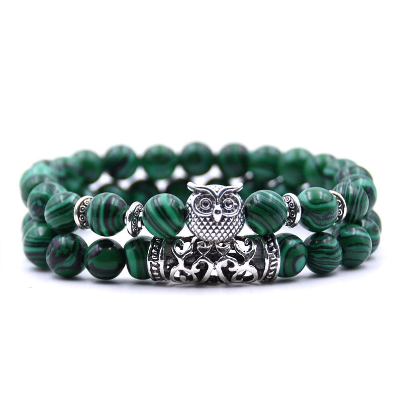 Peris Gems 4 Double Layered Owl Stone Bracelets unisex | Yoga Chakra Bracelets Double Layered Owl Stone Bracelets unisex | Yoga Bracelets SHEIN Amazon Temu