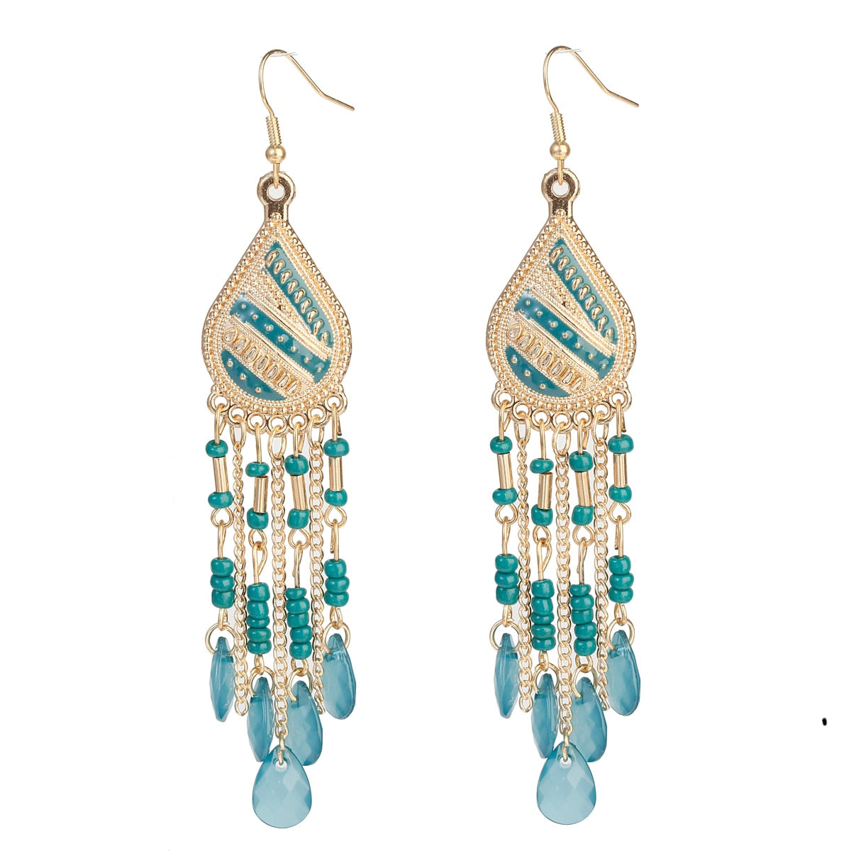 Peris Gems 4 Gold Beaded Long Tassel Earrings for Women | Crystal Dangle Earrings SHEIN Amazon Temu