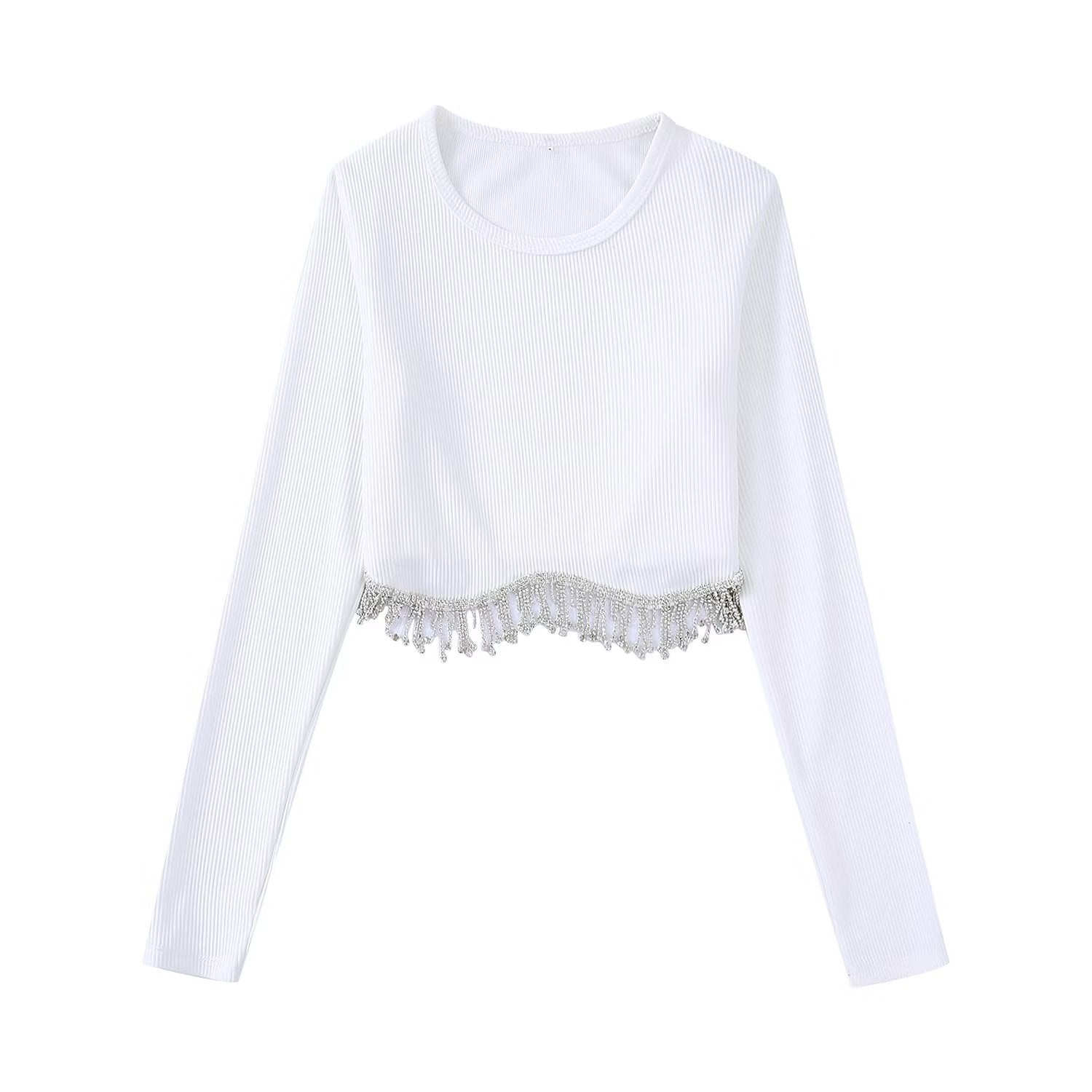 Peris Gems 4 / S Diamond Tassel Crop-Top Shirt | Slim Luxurious Shirt for Women SHEIN Amazon Temu