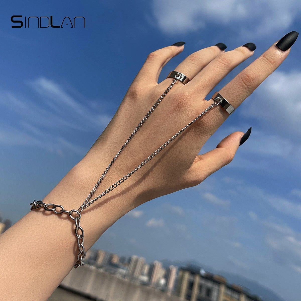 Peris Gems 4 Silver Chain Wrist Emo Bracelets with Rings Unisex SHEIN Amazon Temu