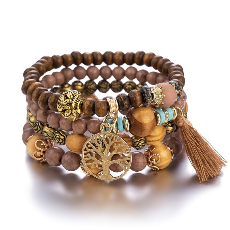 Peris Gems 4 Tree Of Life Charm Beaded Bracelet Set for Women | 4Pc Wood Beads Bracelet SHEIN Amazon Temu