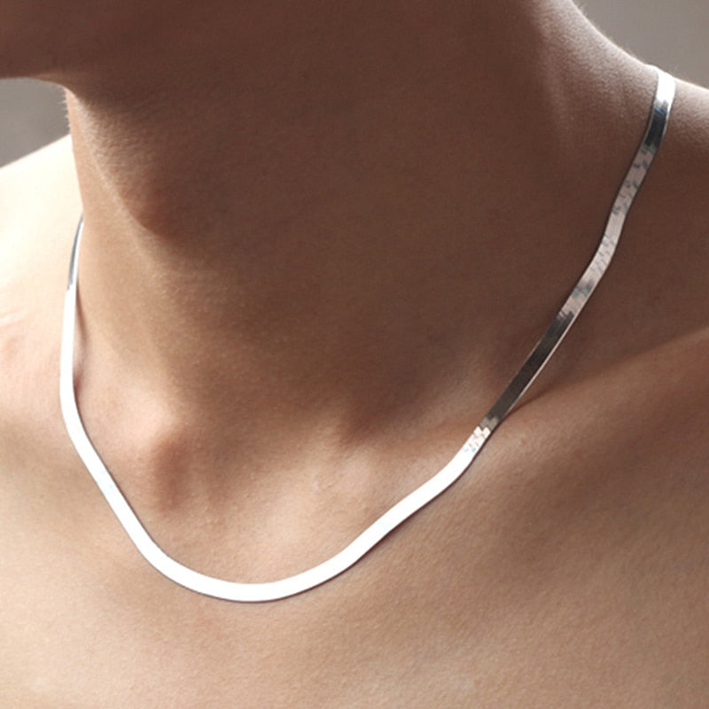 Peris Gems 45cm Sterling Silver 4MM Snake Chain Necklace Unisex | Silver Blade Chain Sterling Silver 4MM Snake Chain Necklace Unisex |Blade Chain SHEIN Amazon Temu