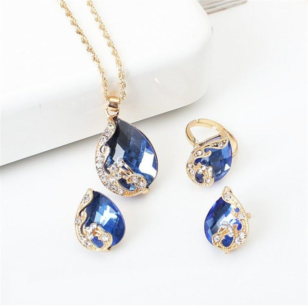 Peris Gems 4pc-blue Double Heart Necklace Earrings Bracelet Jewelry Set SHEIN Amazon Temu