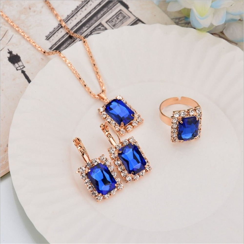 Peris Gems 4pc-Blue Double Heart Necklace Earrings Bracelet Jewelry Set SHEIN Amazon Temu