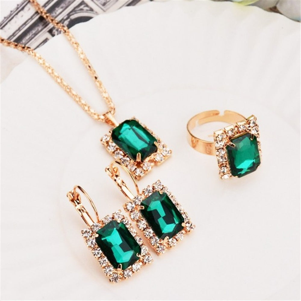 Peris Gems 4pc-Green Double Heart Necklace Earrings Bracelet Jewelry Set SHEIN Amazon Temu