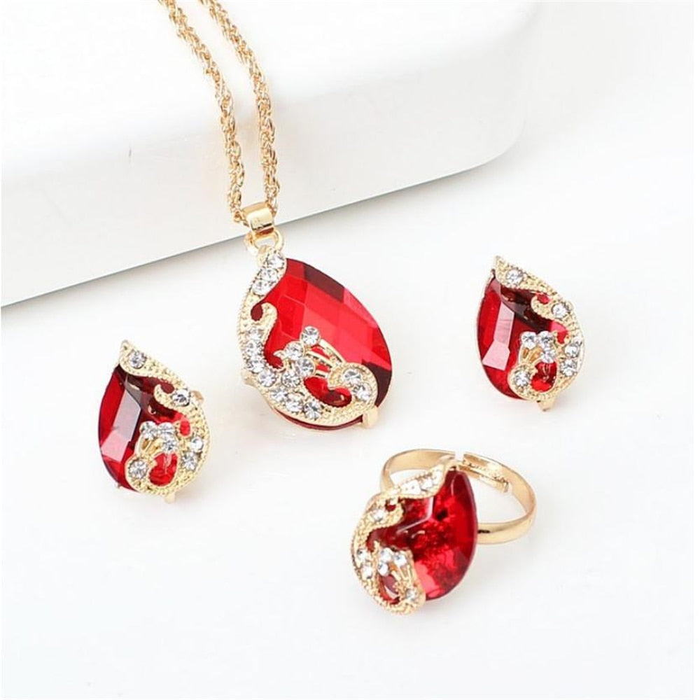Peris Gems 4pc-red Double Heart Necklace Earrings Bracelet Jewelry Set SHEIN Amazon Temu