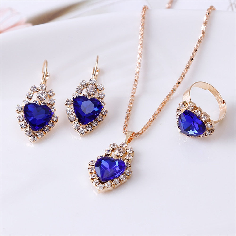 Peris Gems 4pcs-Blue Double Heart Necklace Earrings Bracelet Jewelry Set SHEIN Amazon Temu