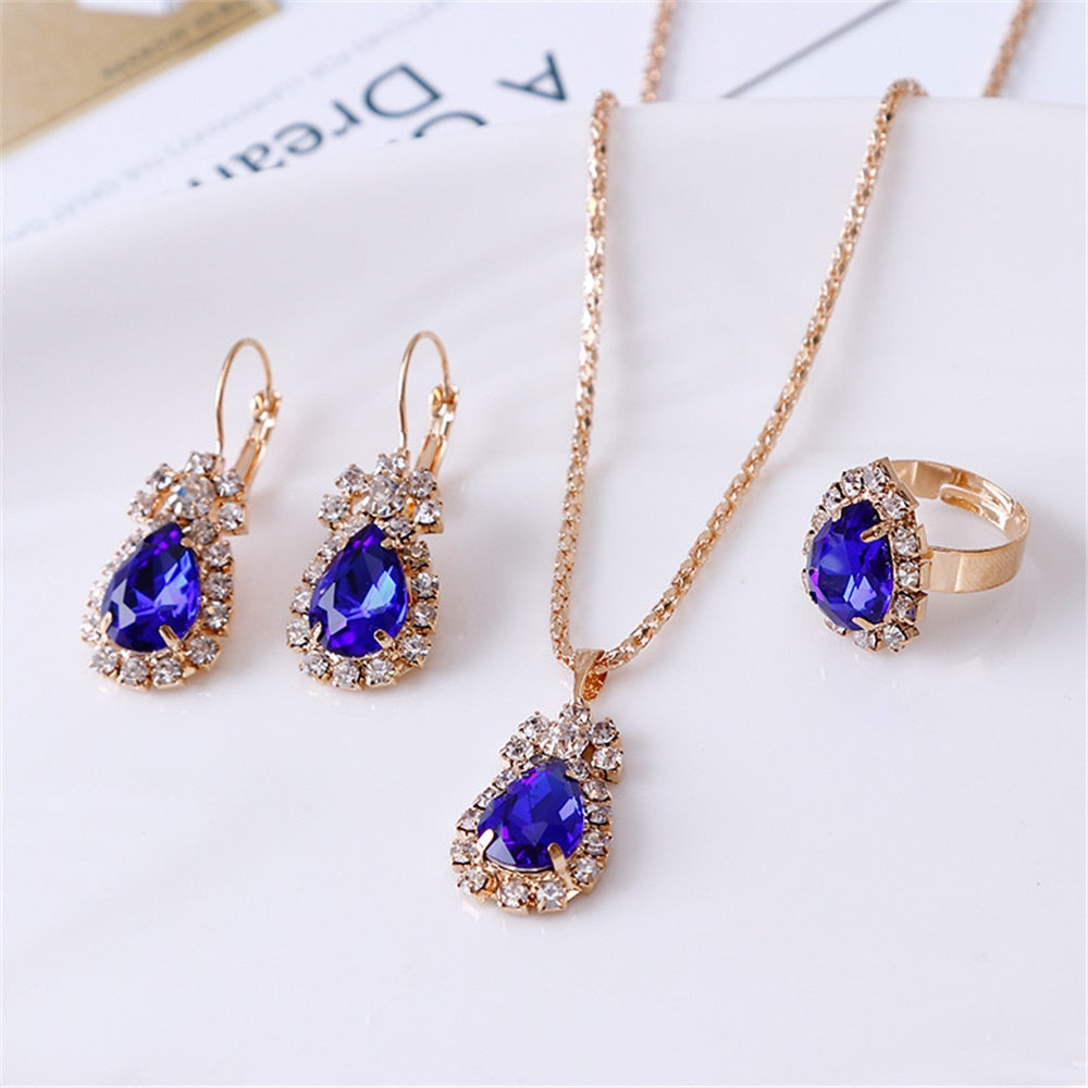 Peris Gems 4Pcs-Blue Double Heart Necklace Earrings Bracelet Jewelry Set SHEIN Amazon Temu