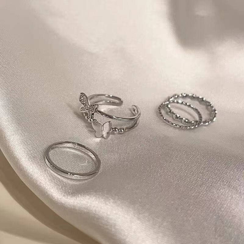 Peris Gems 4PCS Butterfly Effect 2pc-7pc Silver and Gold Rings Collection for Women Silver and Gold Metal Rings for Women | 2-7pc SHEIN Amazon Temu