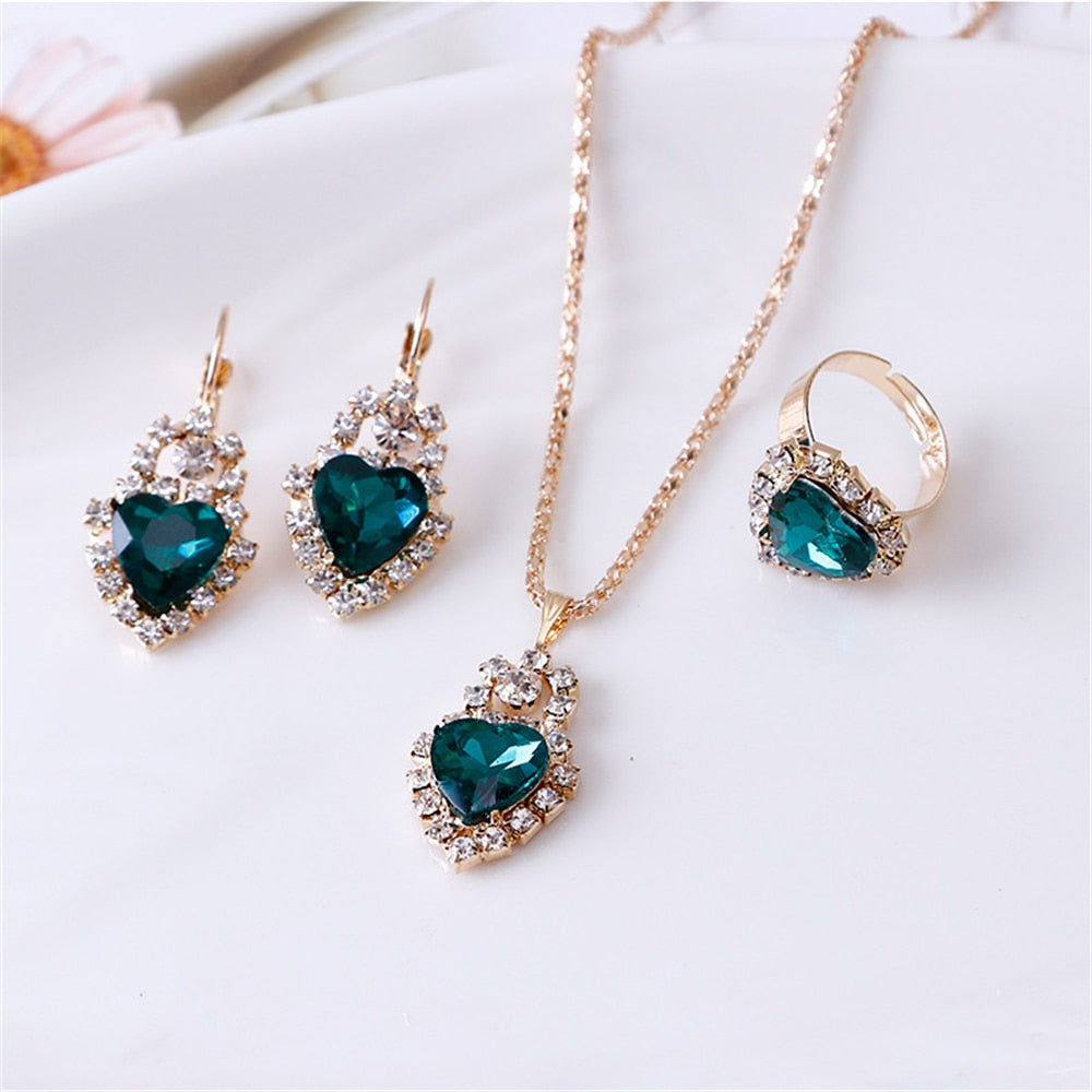 Peris Gems 4pcs-Green Double Heart Necklace Earrings Bracelet Jewelry Set SHEIN Amazon Temu