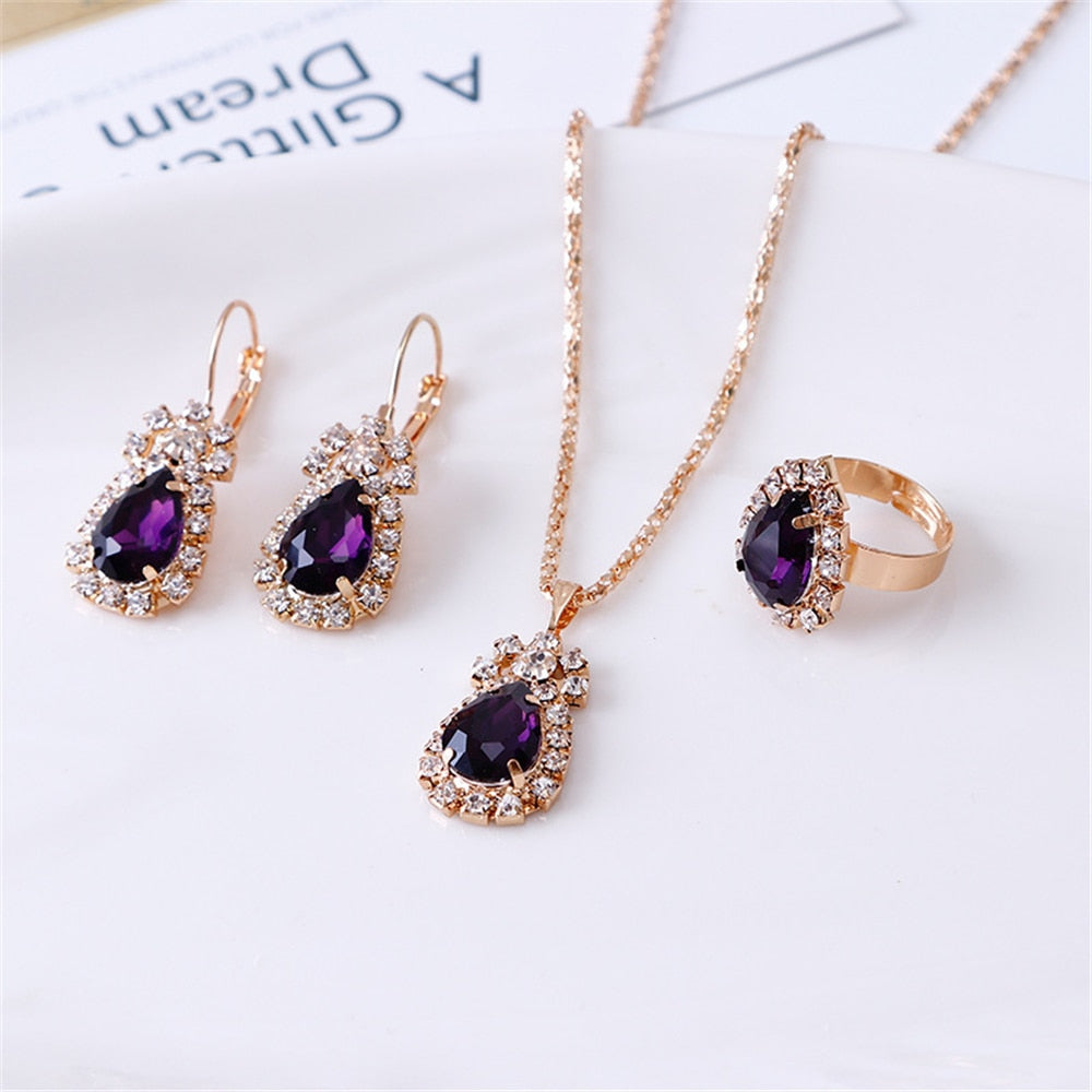 Peris Gems 4Pcs-Purple Double Heart Necklace Earrings Bracelet Jewelry Set SHEIN Amazon Temu