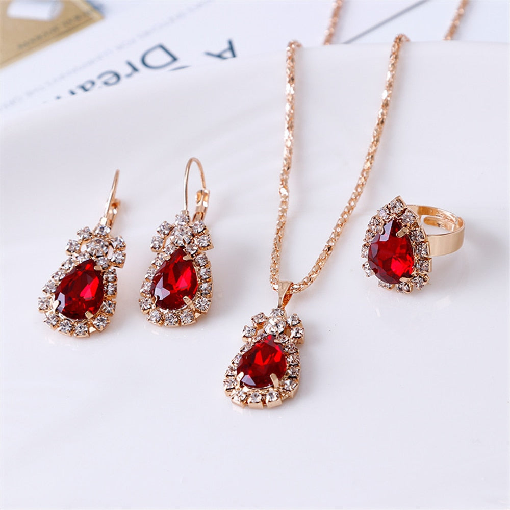 Peris Gems 4Pcs-Red Double Heart Necklace Earrings Bracelet Jewelry Set SHEIN Amazon Temu