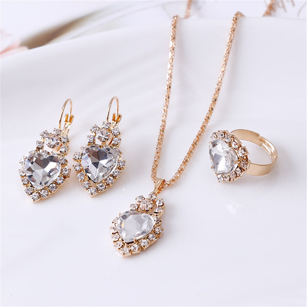 Peris Gems 4pcs-White Double Heart Necklace Earrings Bracelet Jewelry Set SHEIN Amazon Temu