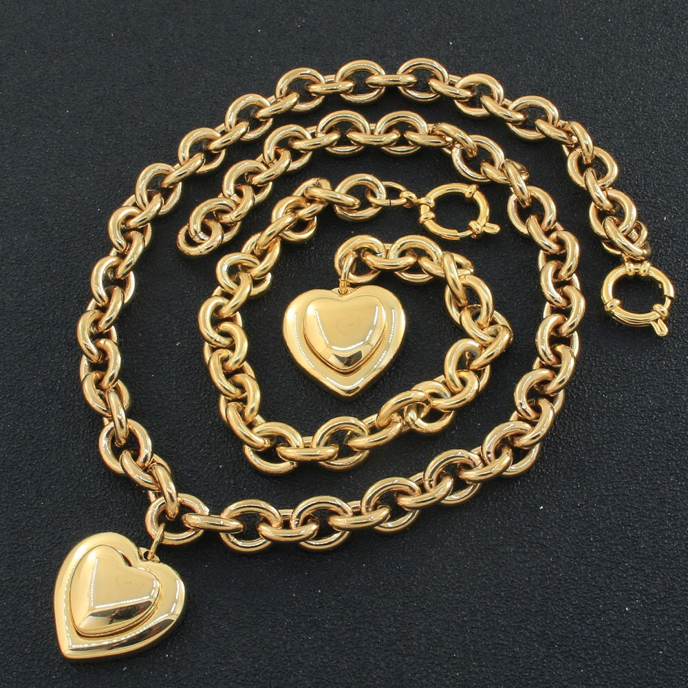 Peris Gems 5 / 45cm Gold and Silver Heart Bracelet + Necklace Set for Women | Stainless Steel Gold and Silver Heart Bracelet + Necklace Set for Women SHEIN Amazon Temu