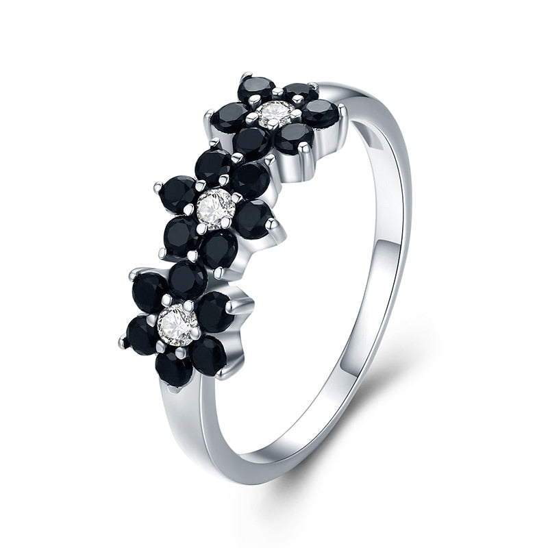 Peris Gems 5 Black Diamond Flower Baguette Ring for Women | Silver Spinel Ring Black Diamond Flower Baguette Ring for Women | Spinel Ring SHEIN Amazon Temu