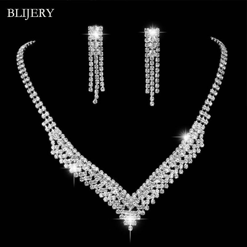 Peris Gems 5 Bridesmaid Bridal Jewelry Set | Silver Diamond Necklace and Earrings Set for Women SHEIN Amazon Temu
