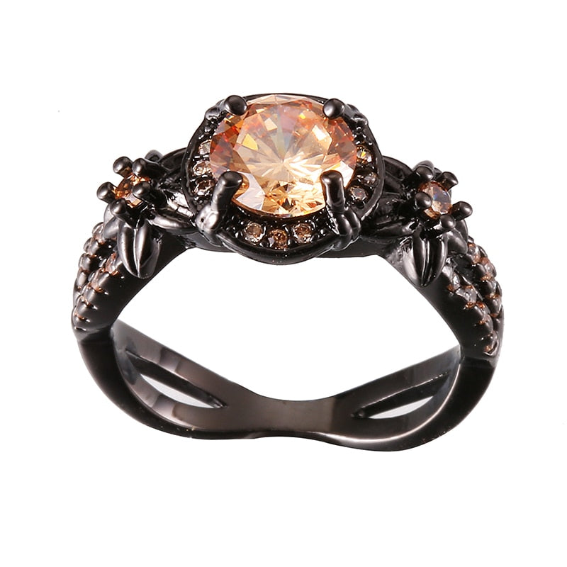 Peris Gems 5 / Citrine Black Plated Natural Crystal Birthstone Ring for Women | Opal Diamond Silver Wedding Ring SHEIN Amazon Temu
