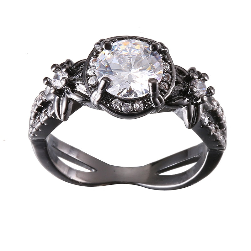 Peris Gems 5 / Clear crystal Black Plated Natural Crystal Birthstone Ring for Women | Opal Diamond Silver Wedding Ring SHEIN Amazon Temu