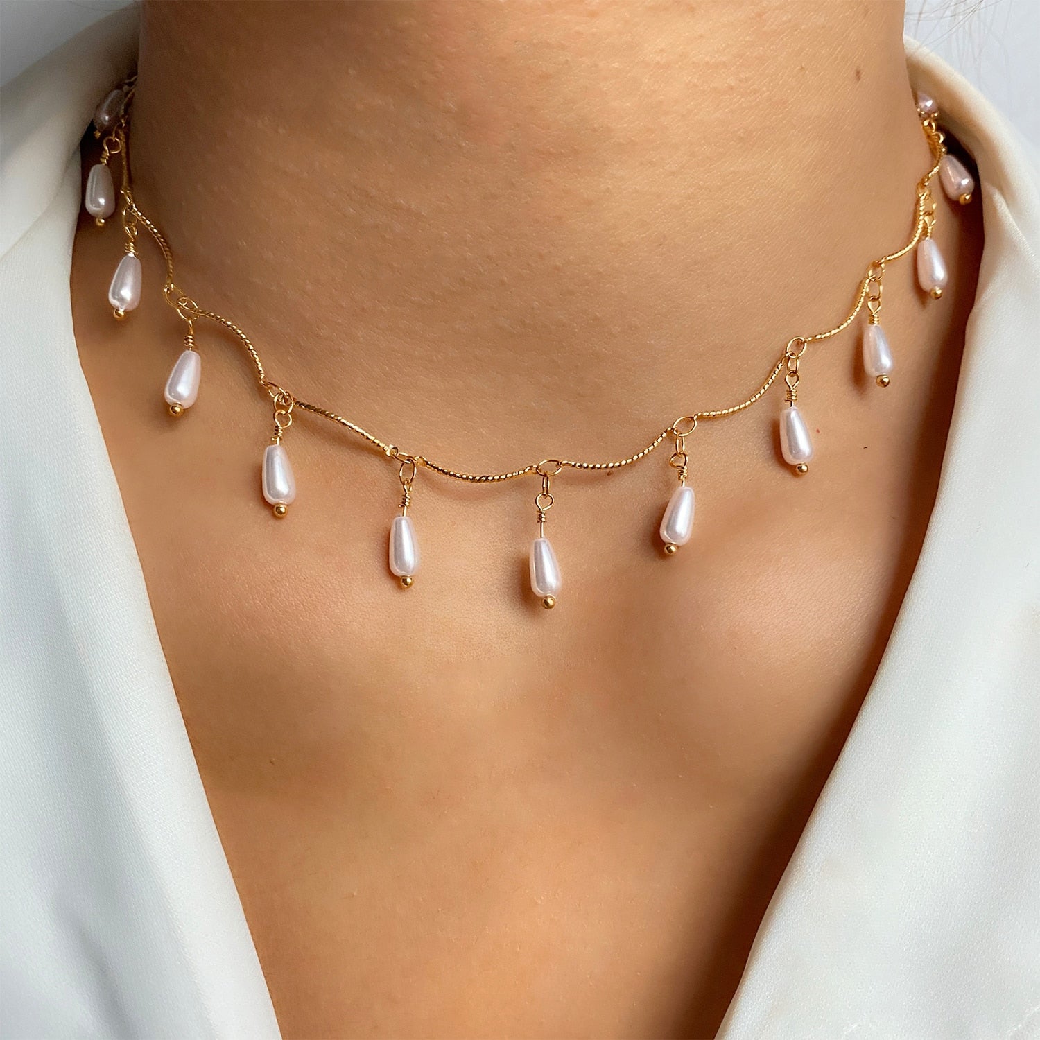 Peris Gems 5 Dainty Pearl Flower Choker Necklace for Women | Gold Pearl Necklaces Dainty Pearl Flower Choker Necklace for Women Gold Necklaces SHEIN Amazon Temu