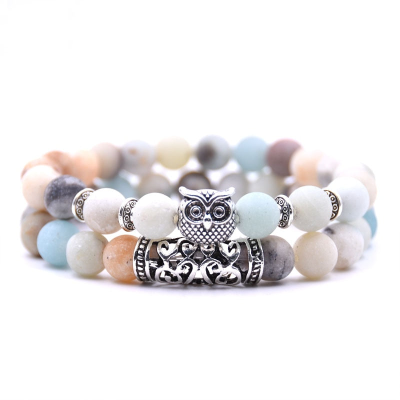 Peris Gems 5 Double Layered Owl Stone Bracelets unisex | Yoga Chakra Bracelets Double Layered Owl Stone Bracelets unisex | Yoga Bracelets SHEIN Amazon Temu