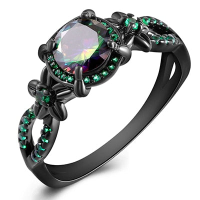 Peris Gems 5 / Green rainbow Black Plated Natural Crystal Birthstone Ring for Women | Opal Diamond Silver Wedding Ring SHEIN Amazon Temu