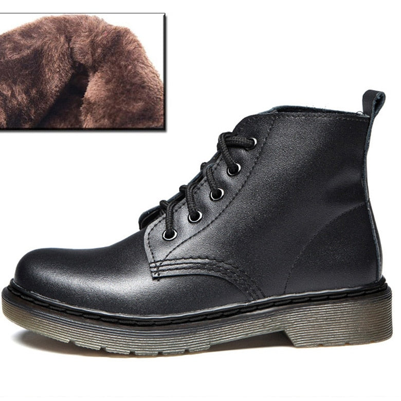 Peris Gems 5 hole Black fur / 35 Leather Ankle Boots for Women | Round Toe Solid Leather Motorcycle Boots Leather Ankle Boots for Women | Round Toe Leather Boots SHEIN Amazon Temu