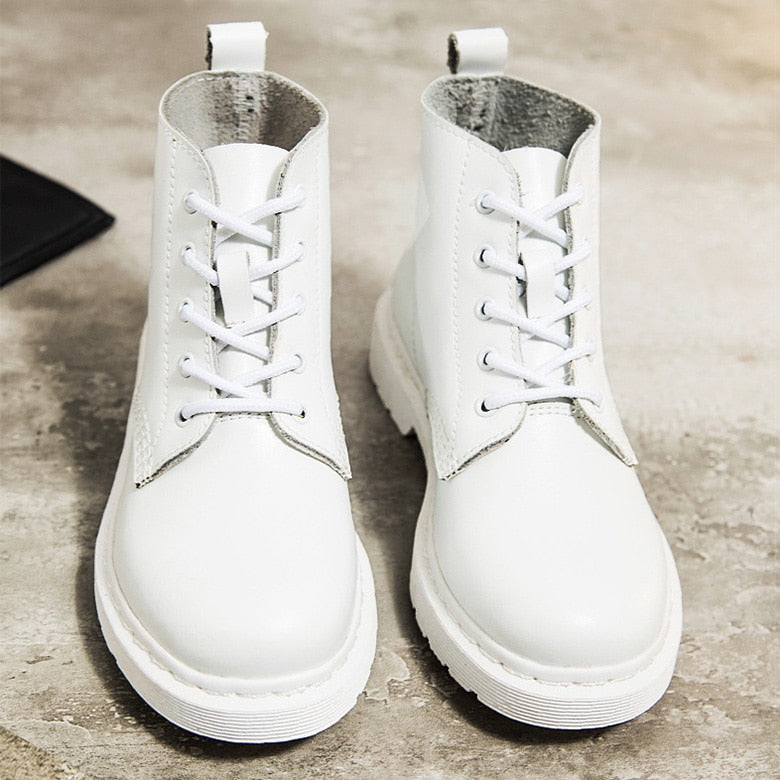 Peris Gems 5 hole white / 35 Leather Ankle Boots for Women | Round Toe Solid Leather Motorcycle Boots Leather Ankle Boots for Women | Round Toe Leather Boots SHEIN Amazon Temu