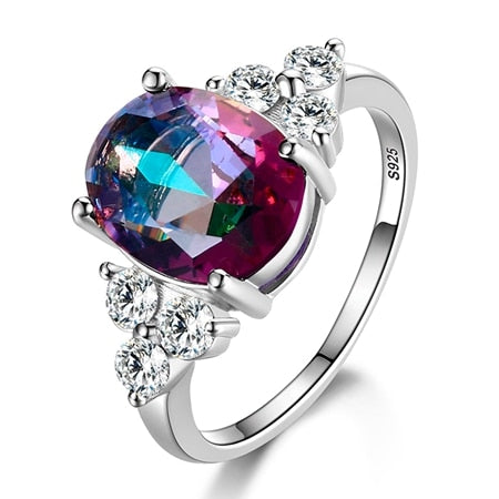 Peris Gems 5 / Mystic Topaz Prong Gemstone Rings for Women | Sterling Silver Oval Champagne Rings SHEIN Amazon Temu