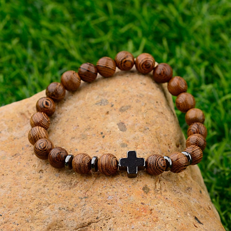 Peris Gems 5 Natural Wood Cross Beads Bracelet Unisex | Wooden Prayer Beads Bracelet SHEIN Amazon Temu