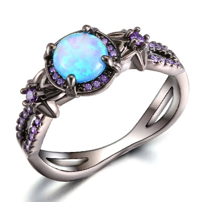 Peris Gems 5 / Opal Black Plated Natural Crystal Birthstone Ring for Women | Opal Diamond Silver Wedding Ring SHEIN Amazon Temu